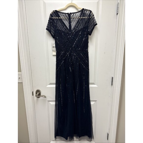 Adrianna Papell Womens Size 2 Navy Beaded V Neck Formal Gown Cocktail Dress NWT - Picture 7 of 12